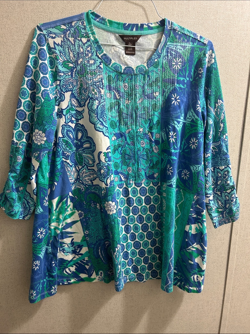 Multiples Teal & Blue Patchwork Floral Scoop-Neck Tunic